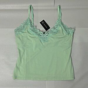 Vtg Y2K INC International Concepts Womens Green Cami Scalloped Lace NWT Sz L Top